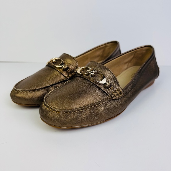 Coach Fortunata Gold-Tone Metallic Leather Loafers Shoes A3791 Women's Size 9B - Picture 2 of 11